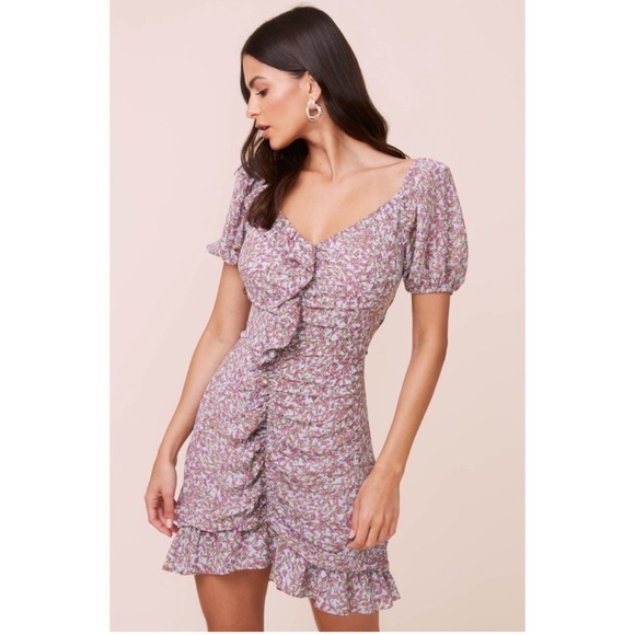 Astr the Label Floral Asymmetric Ruffle Puff Sleeve Shirred Mini Dress - Picture 13 of 17
